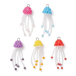 (52) Непрозрачная лаванда 5шт 5цвета стеклянные бусины подвески в виде медузы, с 304 кольцами из нержавеющей стали, разноцветные, 52x16 мм, отверстие : 3 мм