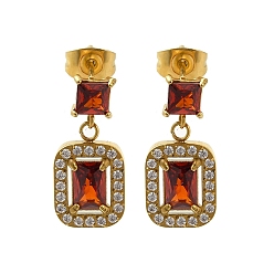 Rectangle Ионное покрытие (ip) 304 серьги-гвоздики из нержавеющей стали с микропаве из кубического циркония, золотые, прямоугольные, 19x9 мм