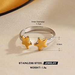Звезда 304 открытые кольца-манжеты из нержавеющей стали для женщин, золотые и нержавеющая сталь цвет, звезда, 6 мм, внутренний диаметр: 17 мм