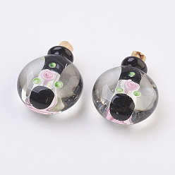 Черный Подвески для бутылочек для духи ручной работы из серебристой фольги, бутылка эфирного масла, чёрные, 34.5~35.5 мм, отверстие: 4.5 мм, емкость бутылки: 0.5~1 мл (0.017~0.03 жидких унций)