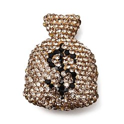 Нарцисс Ручной полимерной глины шариков Rhinestone, сумка со знаком доллара, бледно-желтый цвет, 34.5~35x25~26x11~11.5 мм, отверстие : 1.5~1.8 мм