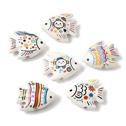 Mixed Color Printed Handmade Porcelain Beads, Tropical Fish, Mixed Color, 21.5x18.5x8.5mm, Hole: 2.3mm