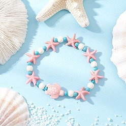 Pink Синтетические бирюзовые бусины в виде морских звезд и черепах, эластичные браслеты для женщин, розовые, внутренний диаметр: 2-1/8 дюйм (5.4 см)
