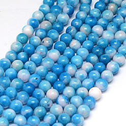 Озёрно--синий Природные персидские нефрита бисер пряди, окрашенные, круглые, Плут синий, 6 мм, отверстие : 1 мм, около 70 шт / нитка, 15.75 дюйм