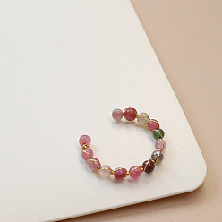Смешанные камни Кольца для пальцев из натурального турмалина, клубничного кварца и нефрита-хотиана, внутренний диаметр: 17 мм