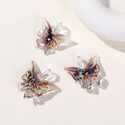 Coconut Brown Transparent Lampwork Pendants, Butterfly Charms, Coconut Brown, 30x28mm