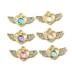 Золотой Подвески из сплава , с горным хрусталем и стеклом, без свинца, без кадмии и без никеля, стойки покрытие, крылья сердца, разноцветные, золотые, 13x23.5x4 мм, отверстие : 1.6 мм