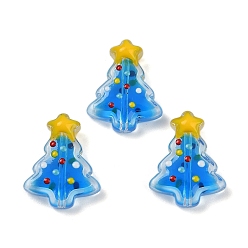 Озёрно--синий Прозрачные стеклянные эмалевые бусины, Рождественские елки, Плут синий, 18x15x7 мм, отверстие : 1.2 мм