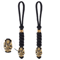 Черный 2шт. зонт шнур полиэстер и спандекс веревка брелок карабин, с латунной бисера, платина, чёрные, 125 мм