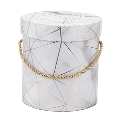 Gainsboro Marble Texture Pattern Paper Flower Boxes, with Rope Handles, for Gift Packaging, Column, Gainsboro, 13.2x13.9cm