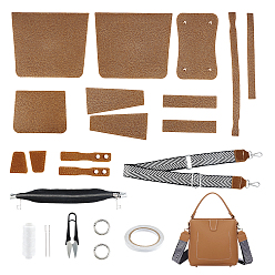 Sienna DIY PU Leather Knitting Crochet Bucket Bags, including Bottom & Cover, Shoulder Strap, Pliers, Double Sided Adhesive Tape, Key Ring, Wax Cord, Zipper, Sienna, 79~124x3.7x0.1cm