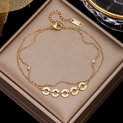 Плоский Круглый Браслеты на ногу из нержавеющей стали и латуни с двумя рядами, золотые, плоско-круглые, 8-1/4 дюйм (210 мм)