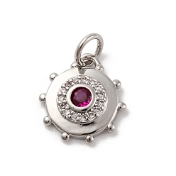 Средний Фиолетовый Латунные микро проложить кубического циркония прелести, долговечный, без свинца и без кадмия, платина, круглые, средне фиолетовый, 13x12x3 мм, отверстие : 3 мм