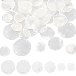 Белый Дым 48 шт. 3 стили Capiz оболочки звенья/соединители, плоско-круглые, серый, 30~50x0.5~1.5 мм, отверстие : 1.4~1.8 мм, 16 шт / стиль