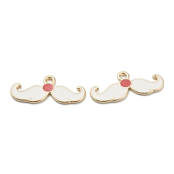 White Alloy Enamel Pendants, for Christmas, Light Gold Plated, Mustache, White, 25x11x1mm, Hole: 1mm
