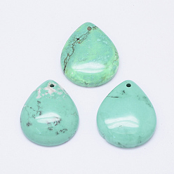 Говлит Природные подвески Говлит, слеза, окрашенная и подогревом, аквамарин, 30~34x24.5~25.5x5~6.5 мм, отверстие : 2 мм