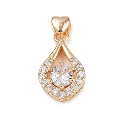 Прозрачный Латунные микро проложить кубического циркония подвески, слезинки, долговечный, без свинца и без кадмия, прозрачные, 23x12x6 мм, отверстие : 3x2 мм