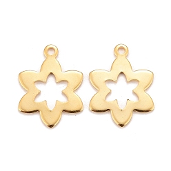 Plaqué 24K Or Véritable Pendentifs en acier inoxydable, fleur, réel 201 k plaqué or, 24mm, Trou: 17x13x0.8mm