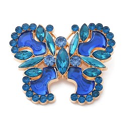 Королевский синий Броши-бабочки из сплава со стразами, со стеклом, королевский синий, 44x57 мм