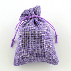 Lilac Polyester Imitation Burlap Packing Pouches Drawstring Bags, Lilac, 18x13cm