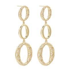 Настоящее золото 18K Серьги-гвоздики с цирконом из латуни, с уха орехов, овальные, реальный 18 k позолоченный, 69x24x2.5 мм, штифты : 0.7 мм