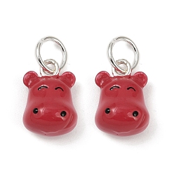 (461) Высокий Металлик Виноград Сплав эмаль животные мультфильм подвески, с целью перехода в кольце, серебряные, крупный рогатый скот, 15x10x9 мм, отверстие : 5.5 мм