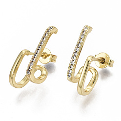 Echt 18 k vergoldet Messing micro pave klar zirkonia ohrstecker, mit Ohrmuttern, Nickel frei, Buchstabe h, echt 18 k vergoldet, 19x6 mm, Stift: 0.8 mm