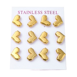 Золотой Вакуумное покрытие pvd 304 серьга-гвоздик из нержавеющей стали, сердце, золотые, 13x11.5 мм, 12 шт / комплект