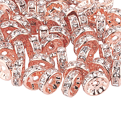 Кристалл Латунные бусины разделители для поставки стразов, класс AAA, прямой фланец, розовое золото , рондель, кристалл, 10x4 мм, отверстия: 2 мм, 50 шт / коробка