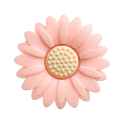 Pink Flower Food Grade Eco-Friendly Silicone Focal Beads, Pink, 20x20mm