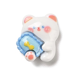 Sky Blue Opaque Resin Cabochons, Cartoon Sleeping Bear, Sky Blue, 22x19.5x8.5mm