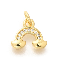 Настоящее золото 18K Латунные микропаве прозрачные подвески с фианитом, с целью перехода в кольце, долговечный, без свинца и без кадмия, радужные прелести, реальный 18 k позолоченный, 9.5x11x2 мм, отверстие : 3.5 мм