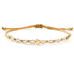 Золотой Браслеты из латуни и стеклянных бусин, плетеные из бусин, для женщин, цветок, прозрачные, золотые, 11.02 дюйм (28 см)