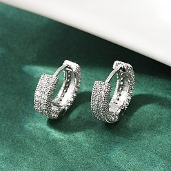 Платина Латунные серьги-кольца из прозрачного кубического циркония, без кадмия и без свинца, стойки покрытие, долговечный, платина, 15x4 мм