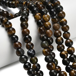 Синий Природных тигровый глаз бисер нитей, класс b, круглые, окрашенная и подогревом, желтые, синие, 8~8.5 мм, отверстие : 1 мм, около 47~48 шт / нитка, 13.98~14.65 дюйм (35.5~37.2 см)
