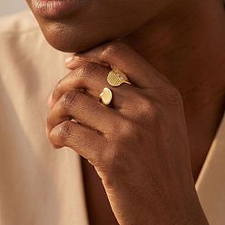 Blanco Anillos abiertos de acero inoxidable irregulares para mujer, con esmalte, real 304 k chapado en oro, blanco, Tamaño estadounidense 18 4(1/4mm)~15mm