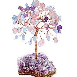 Смешанные камни Украшения из натурального драгоценного камня дерево жизни, Медная проволока, энергетический камень фэн-шуй, подарок для женщин и мужчин, медитация, 100~120 мм