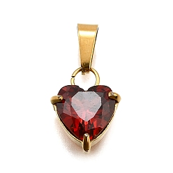 Красный 304 микро нержавеющей стали прокладывать Цирконом подвески, сердце прелести, вакуумные покрытия, красные, 13x9.5x5 мм, отверстие : 3x5.5 мм