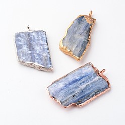 Mixed Color Natural Kyanite/Cyanite/Disthene Pendants, Nuggets, with Brass Findings, Mixed Color, 48~75x18~31x5~6mm, Hole: 2mm
