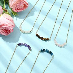 Золотой Подвеска в виде колонны из натуральных смешанных драгоценных камней, круглые бусины 304 цепочки из нержавеющей стали для женщин, золотые, 15.20 дюйм (38.6 см)