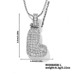 Letter L Элегантные латунные микропаве прозрачные кубические цирконии 3d начальные ожерелья, идеальный подарок для нее, платина, Письмо L, 15.75 дюйм (40 см)