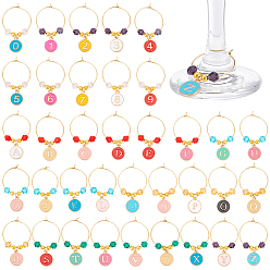 (52) Непрозрачная лаванда 36 шт. 36 стили сплава эмали бокалы для вина подвески, с 316 серьгами-кольцами из хирургической нержавеющей стали, плоский круглый с буквой a~z и цифрой 0~9, разноцветные, 45 мм, 1 шт / стиль
