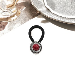 Плоский Круглый Резинки для волос из сплава, с нейлоновым шнуром, с имитацией бирюзы, плоско-круглые, 25 мм