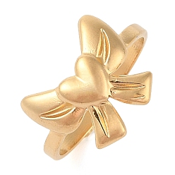 Настоящее золото 14K Ионное покрытие (IP) 304 открытые манжеты из нержавеющей стали с бантом для женщин, реальный 14 k позолоченный, бант : 13.5x15 мм, регулируемый