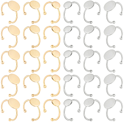 Real Gold Plated & Stainless Steel Color 30Pcs 6 Styles Adjustable 304 Stainless Steel Finger Rings Components, Pad Ring Base Findings, Flat Round, Real Gold Plated & Stainless Steel Color, US Size 8 1/2(18.5mm), Tray: 8~12mm, 5pcs/style