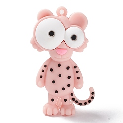 Pink Непрозрачные ПВХ пластиковые большие подвески, леопард, розовые, 57x31x23 мм, отверстие : 3 мм