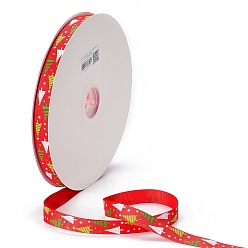 Red Christmas Printed Grosgrain Ribbon for Christmas Gift Package, Red, 5/8 inch(16mm), about 100yards/roll(91.44m/roll)