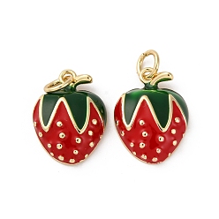Настоящее золото 18K Латунь эмаль подвески, клубника, стойки покрытие, долговечный, с целью перехода в кольце, без кадмия и без свинца, реальный 18 k позолоченный, 15.5x11.5x4.5 мм, отверстие : 3 мм