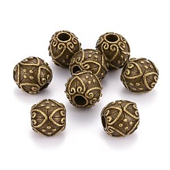 Bronze Antique  Perles européennes en alliage de style tibétain, Perles avec un grand trou   , sans plomb et sans cadmium, tambour avec le coeur, bronze antique, 13x12mm, Trou: 4.5mm