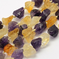 Andere Quarz Grobe natürliche Amethyst und Citrin Perlen Stränge, Nuggets, 11~20x9~13 mm, Bohrung: 1 mm, ca. 26 Stk. / Strang, 16.1 Zoll (40.9 cm)